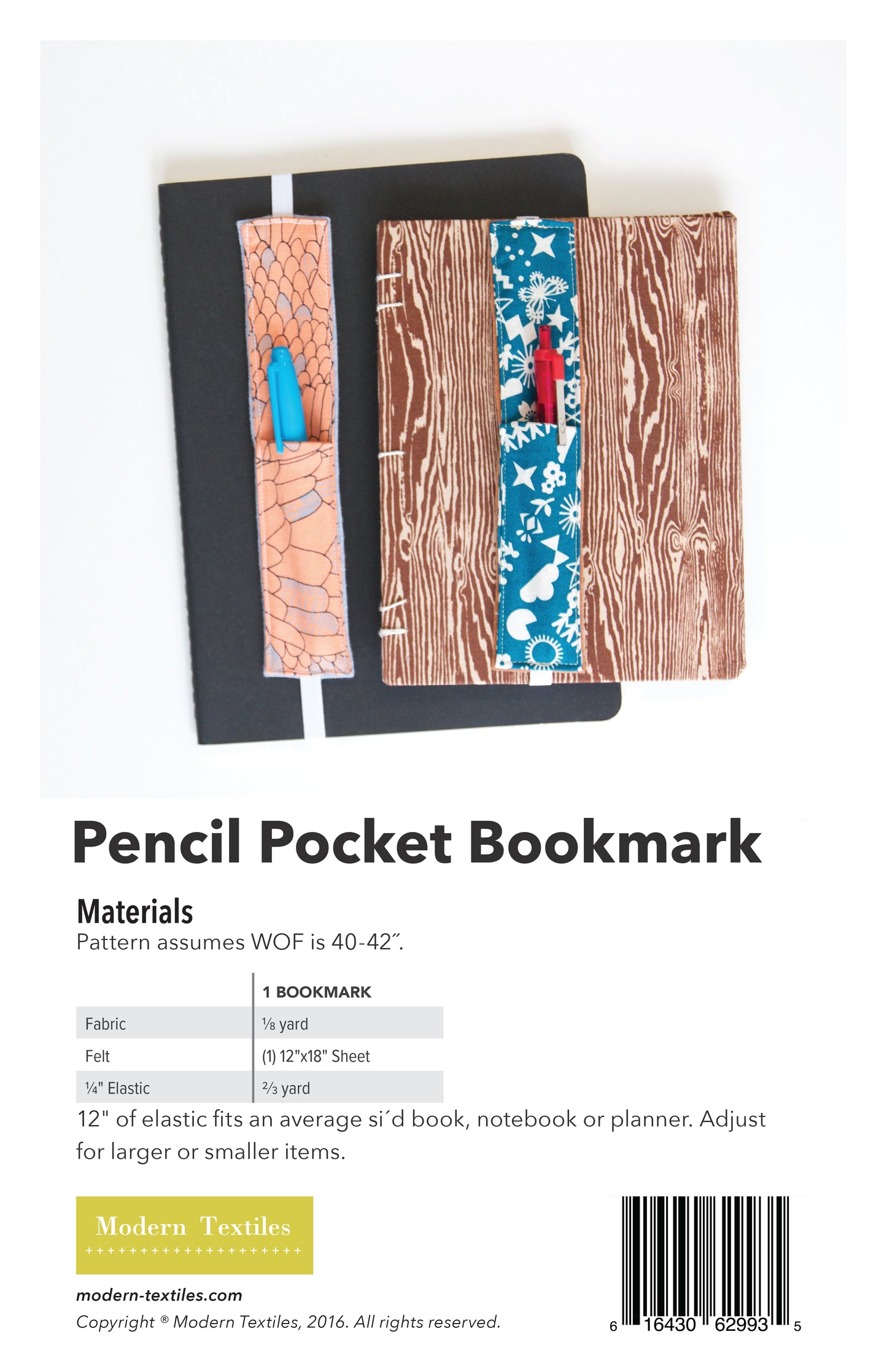 Pencil Pocket Bookmark Paper Pattern