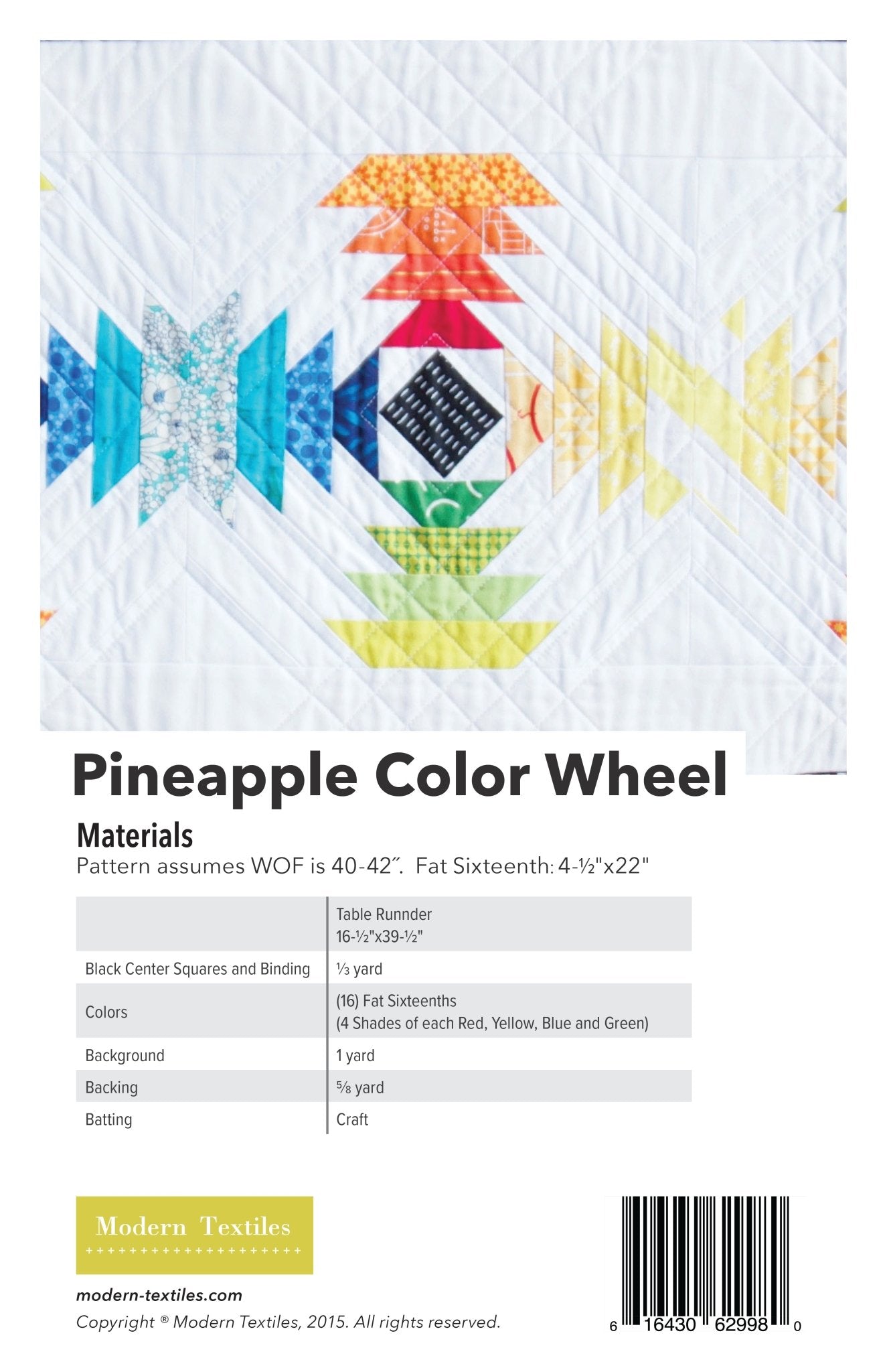 Pineapple Color Wheel quilt pattern materials and cutting chart page.