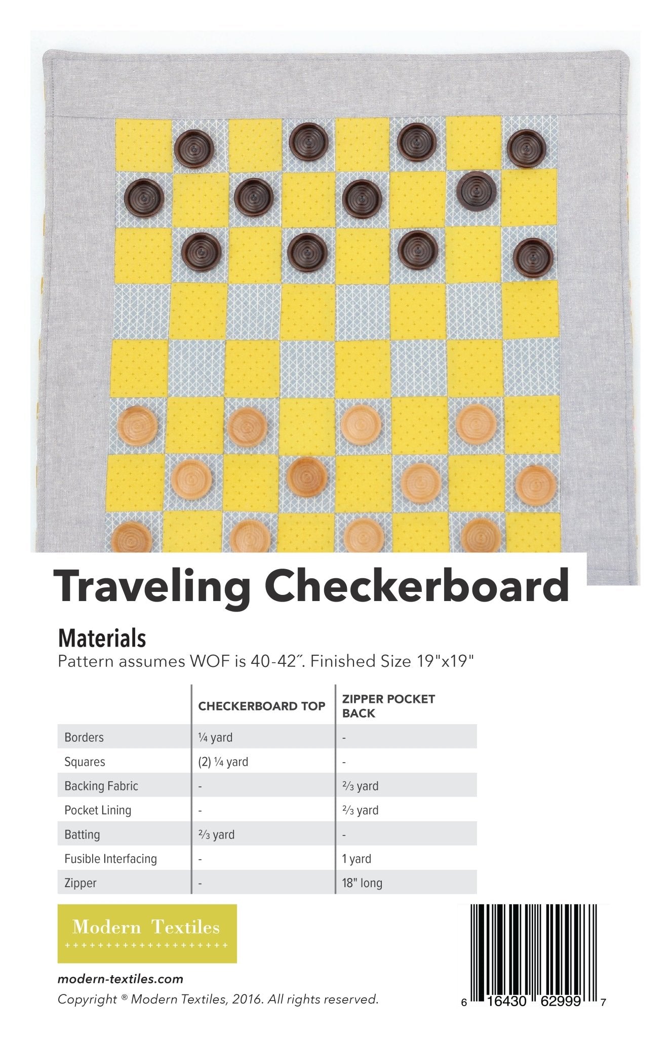 Traveling Checkerboard quilt pattern cover showing yellow and gray checkerboard design.