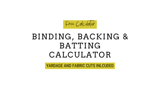 In black text against white background: Binding, backing and batting calculator.