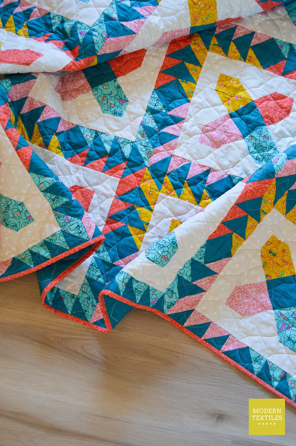 Geo Octagon Panto and Crossed Paws Quilt in Poolside Too