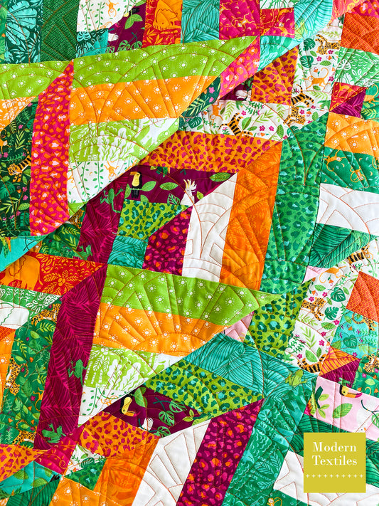 Jungle Paradise Lucky Log Cabins Throw Quilt