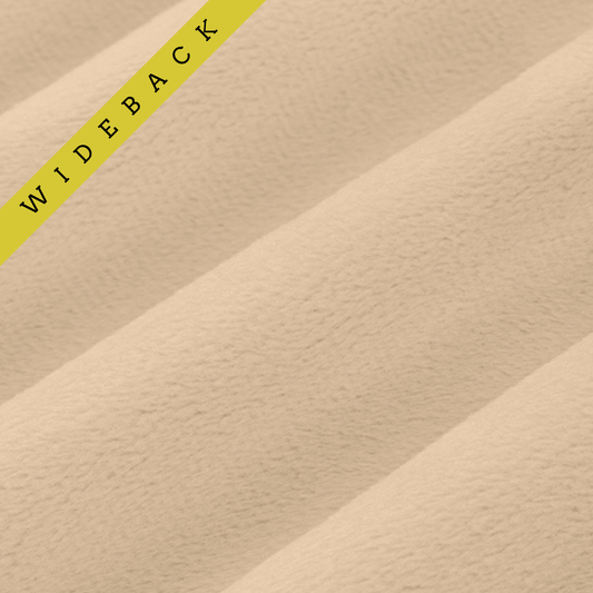 Soft minky in light tan color, folded onto itself to show dimension. Text overlay of Wideback in corner.