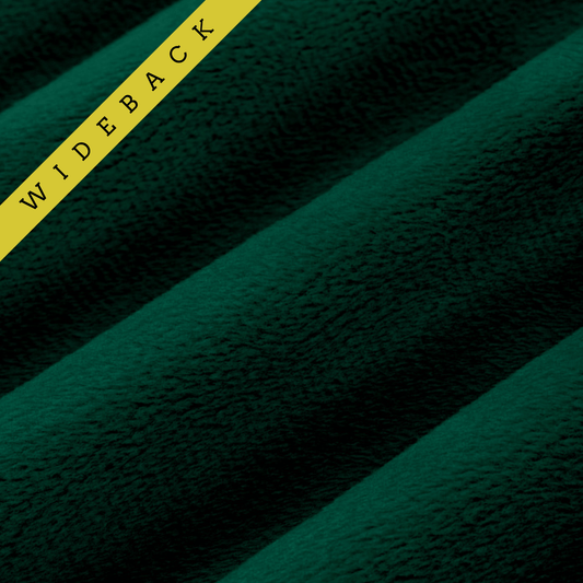 Soft minky in deep teal green color, folded onto itself to show dimension. Text overlay of Wideback in corner.