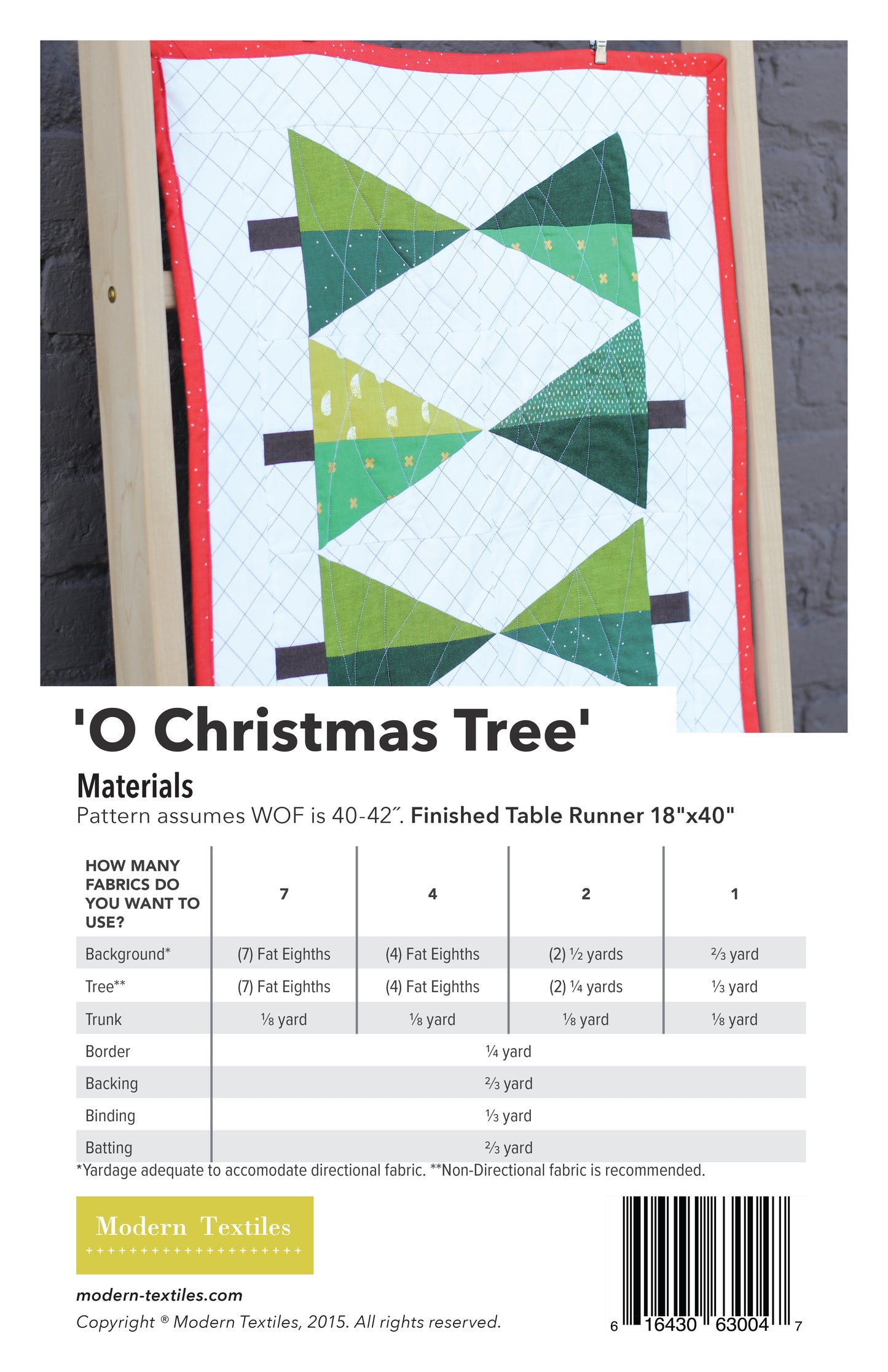 'O Christmas Tree' Table Runner Paper Pattern