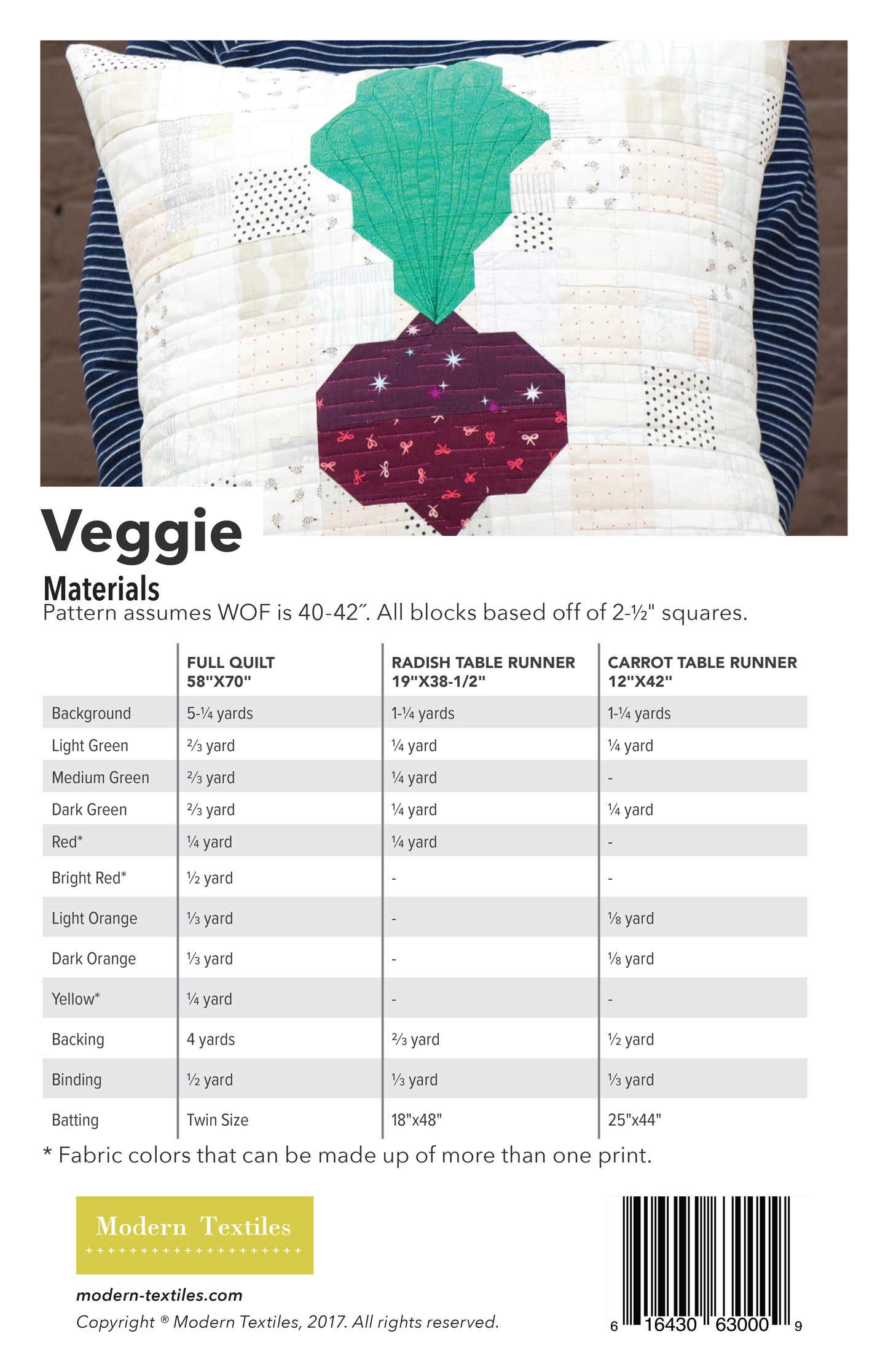 Veggie Quilt Paper Pattern