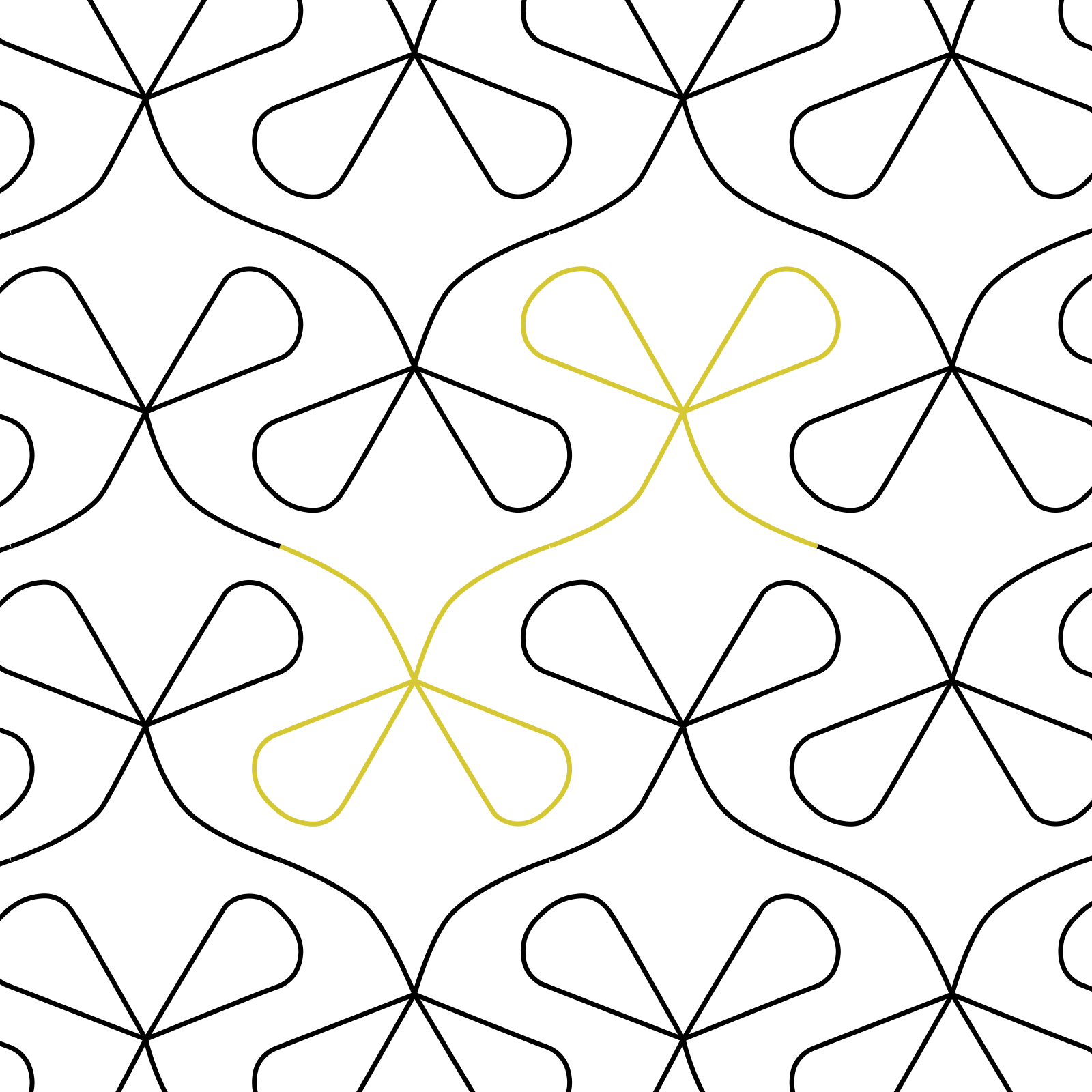 Twist Tie longarm quilting design featuring bow-like motifs connected with gentle curves, displayed in black linework.