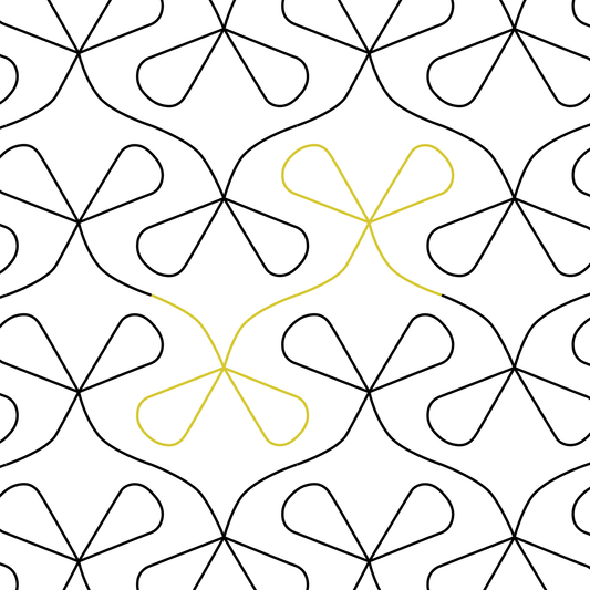 Twist Tie longarm quilting design featuring bow-like motifs connected with gentle curves, displayed in black linework.