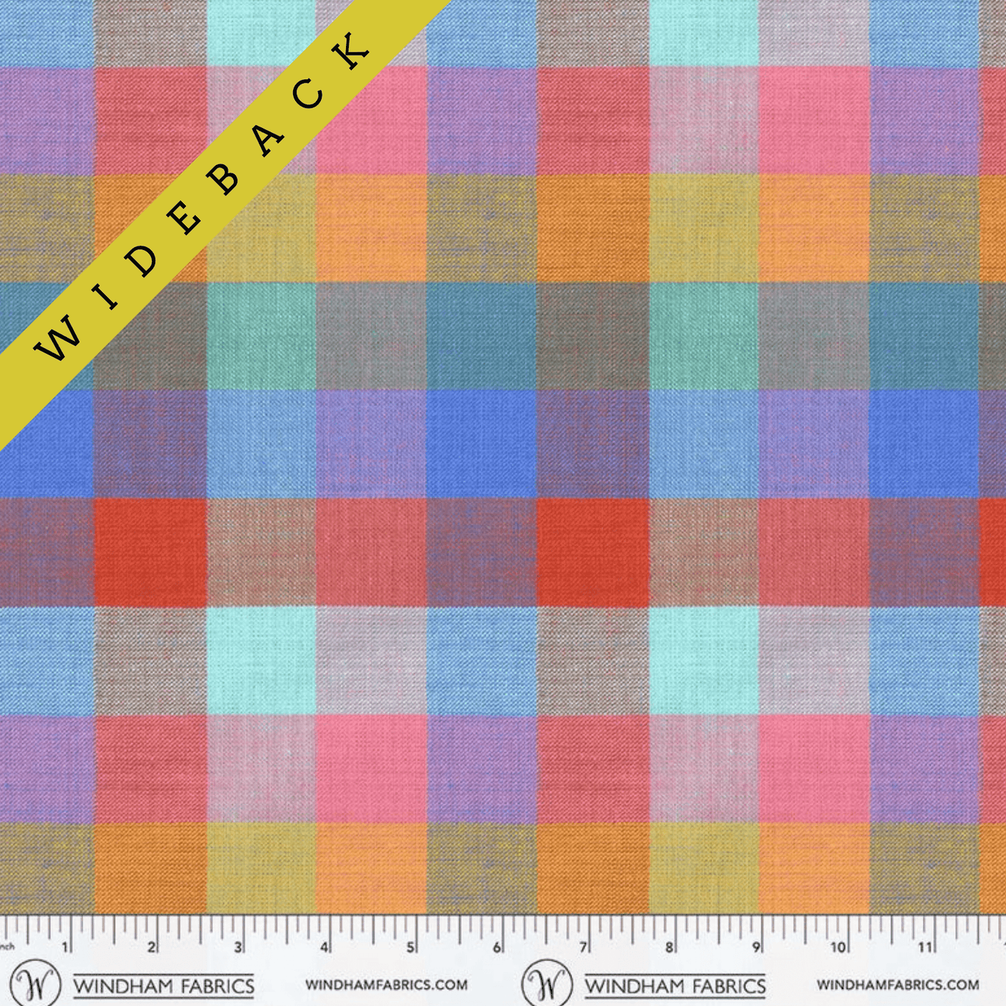 108" Cotton Wideback digitally printed with a cheerful multi-color plaid print.