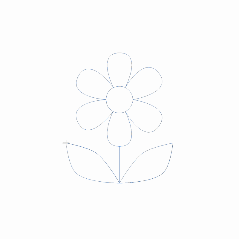 Video stitch out of single repeat of daisy flower with leaves, blue line one white background.